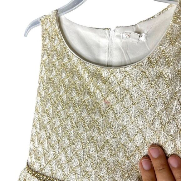 TAHARI Girl Golden Sparkles White Zip Strap Back Shimmer Holiday Dress Size 4 - Picture 7 of 11